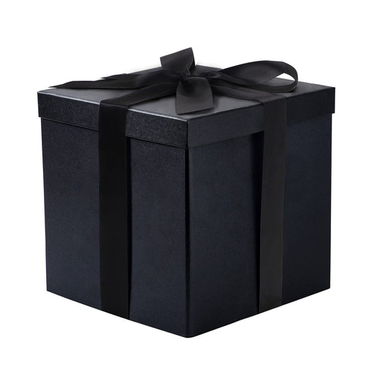 RUSPEPA Black Medium Gift Box with Lids, Ribbon and Tissue Paper, Collapsible Gift Box Perfect for Birthday, Graduation, Father's Day, Wedding and Groomsmen Gifts, 10x10x10 Inches, 1 Pcs