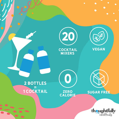 Thoughtfully Cocktails, Mix and Match Skinny Cocktail Mixers in Glass Bottles, Vegan and Vegetarian, Combine Two Bottles for a Delicious Sugar-Free Cocktail Mixer, Pack of 20 (Contains NO Alcohol)