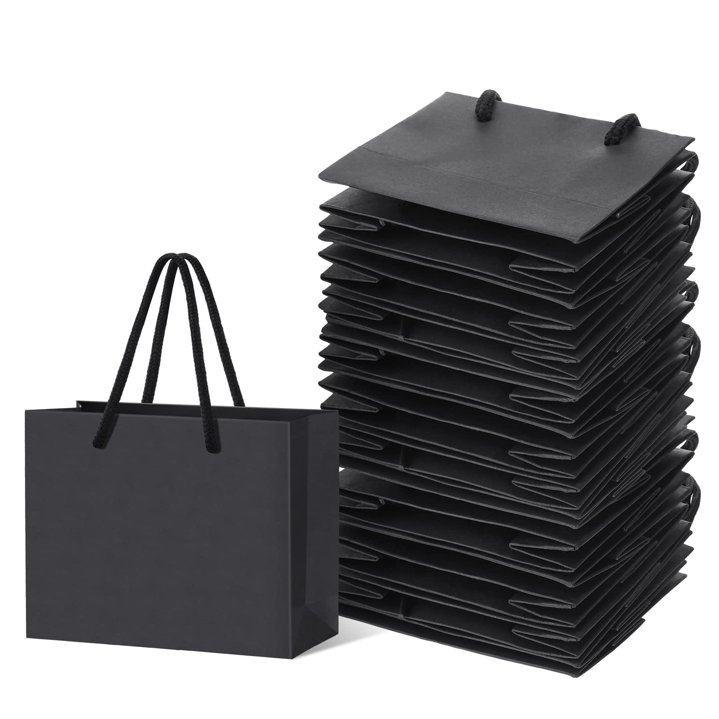Yexiya 24 Pcs Black Mini Gift Bags with Handle Gift Card Bags Bulk Extra Small Paper Party Favor Boxes Tiny for Christmas Wedding Baby Shower Birthday Wrapping Supplies, 4.7 x 3.9 x 2.3 Inch