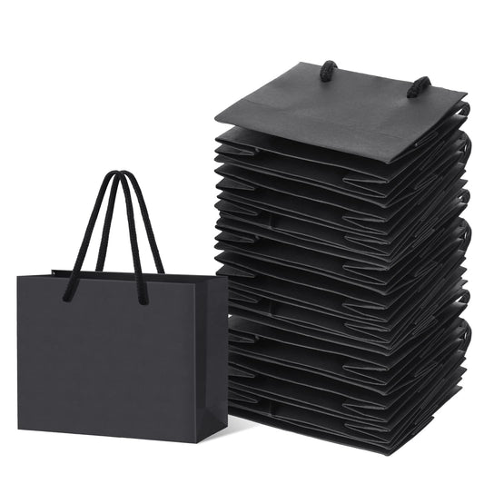 Yexiya 24 Pcs Black Mini Gift Bags with Handle Gift Card Bags Bulk Extra Small Paper Party Favor Boxes Tiny for Christmas Wedding Baby Shower Birthday Wrapping Supplies, 4.7 x 3.9 x 2.3 Inch