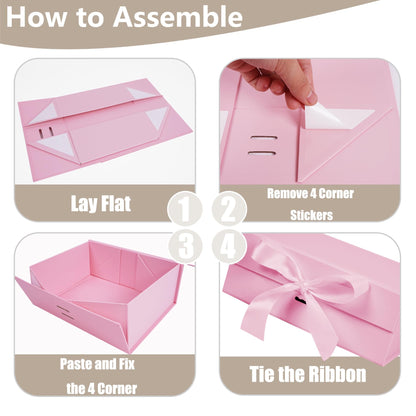Aimyoo 5 Pack Pink Gift Box with Ribbon, 8.6x6.7x3.4 inch Groomsman Proposal Box for Presents with Magnetic Closure Lids, Rectangle Collapsible Luxury Box for Wedding, Christmas, Halloween, Birthday