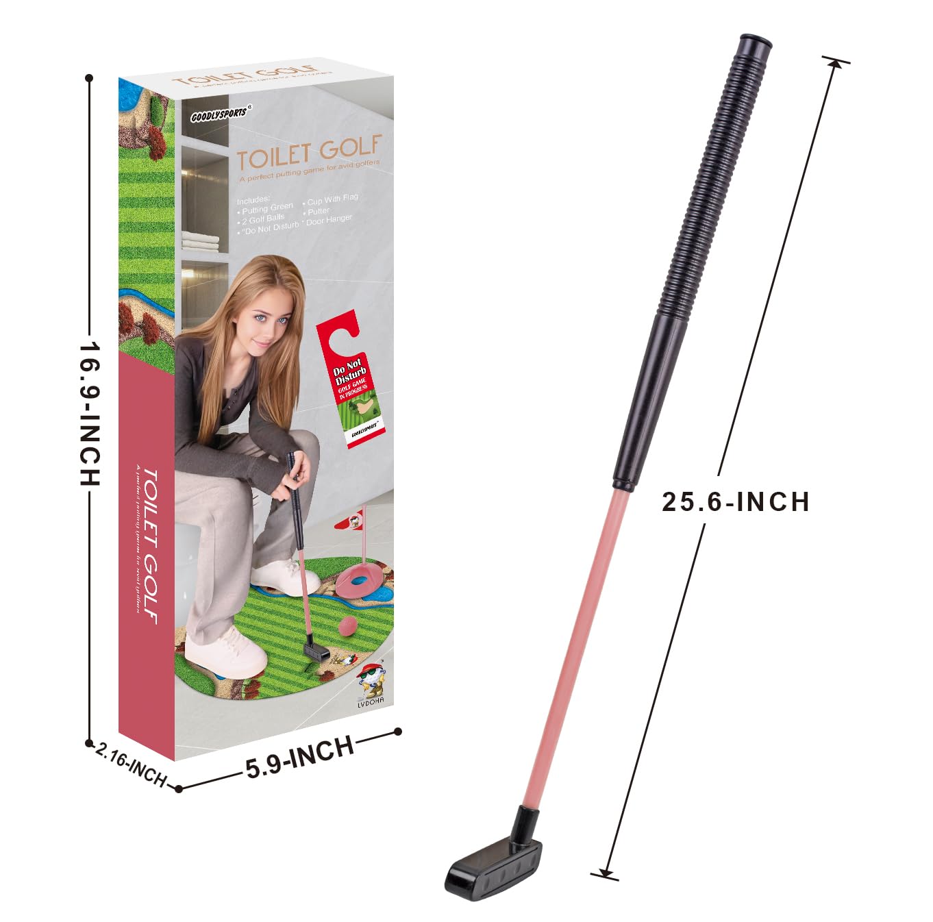 GOODLYSPORTS Toilet Golf, Mini Golf Game - Golf Gifts for Women, Gag Gifts Funny Adult - Funny Gift for Women, Mom, Sister, Girlfriend, Birthday, Mothers Day - White Elephant Gifts for Adults