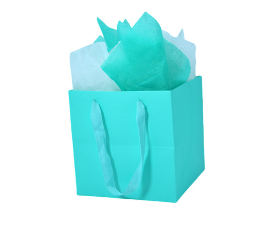 JUNESHE 2 Pack Medium Square Gift Bags with Handles & Tissue Paper, 7.87 inch Blue Paper Bag for Birthday Party Favors Baby Bridal Shower Presents Wedding Anniversary