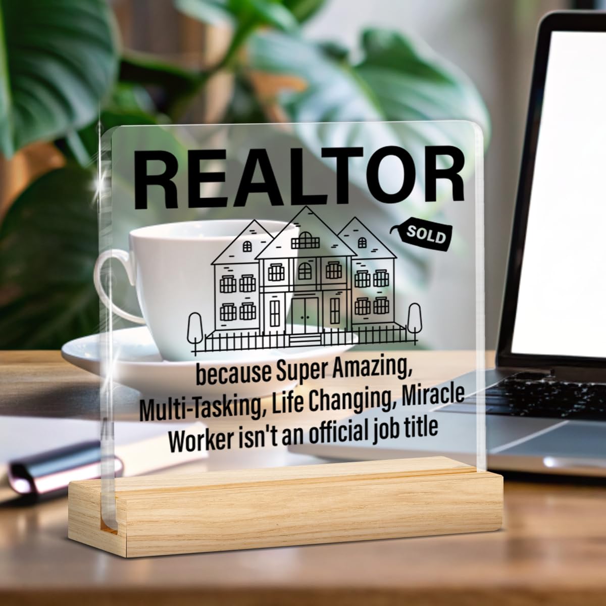 Realtor Gifts, Appreciation Gifts for Realtor Real Estate Agent Broker, Realtors Acrylic Plaque Sign with Wooden Stand Home Office Decor