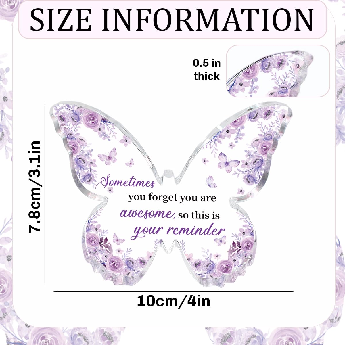 Purple Gifts for Women,Purple Floral Butterfly Acrylic Plaque,‘You Are Awesome’ Inspirational Gift,Encouragement Motivational Congratulations Gifts for Women Friend Coworker,Butterfly Shaped Keepsake