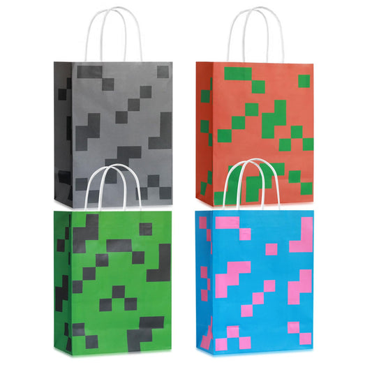 16PCS Pixel Party Favor Bags with Handle for Birthday, Gift Bags Goodie Bags Treat for Kids Birthday Party Decoration