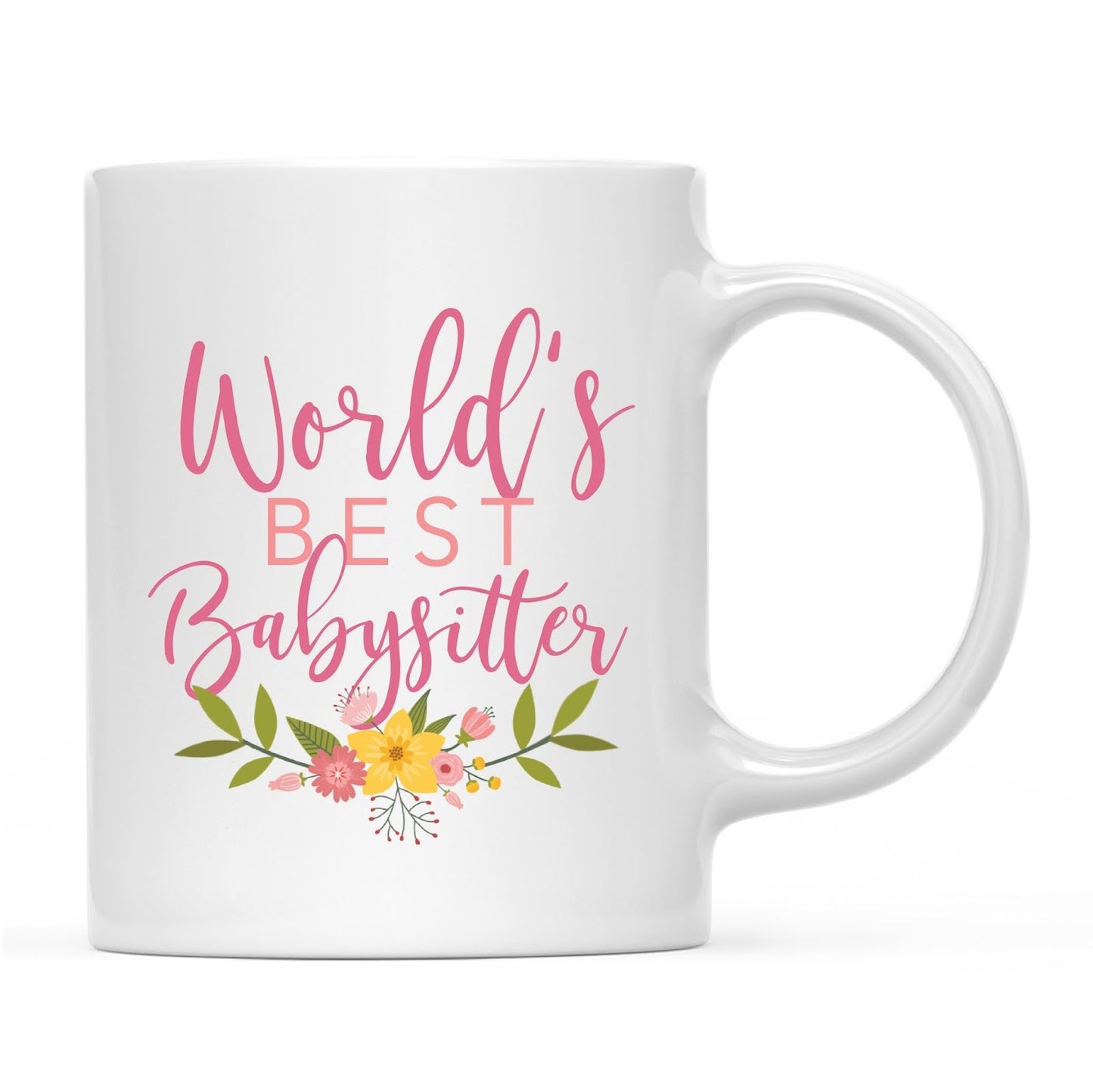 Andaz Press 11oz. Coffee Mug Gag Gift, World's Best Babysitter, Floral Design, 1-Pack, Beautiful Unique Flower Coffee Cup Birthday Christmas