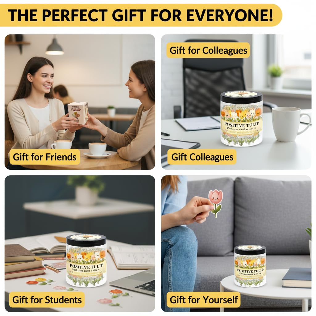 Positive Tulip Jar with 60 Affirmation Cards, Inspirational Gifts and Teacher Desk Decor, Tulips Flowers Themed Gift for Women, Stress Relief and Daily Positivity, Staff Appreciation Gifts