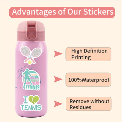 57PCS Tennis Stickers,Motivational Sport Water Bottle Stickers,Ball Team Gifts for Sports Lovers,Teens and Adults Ball Party Favors, Tennis Decorations