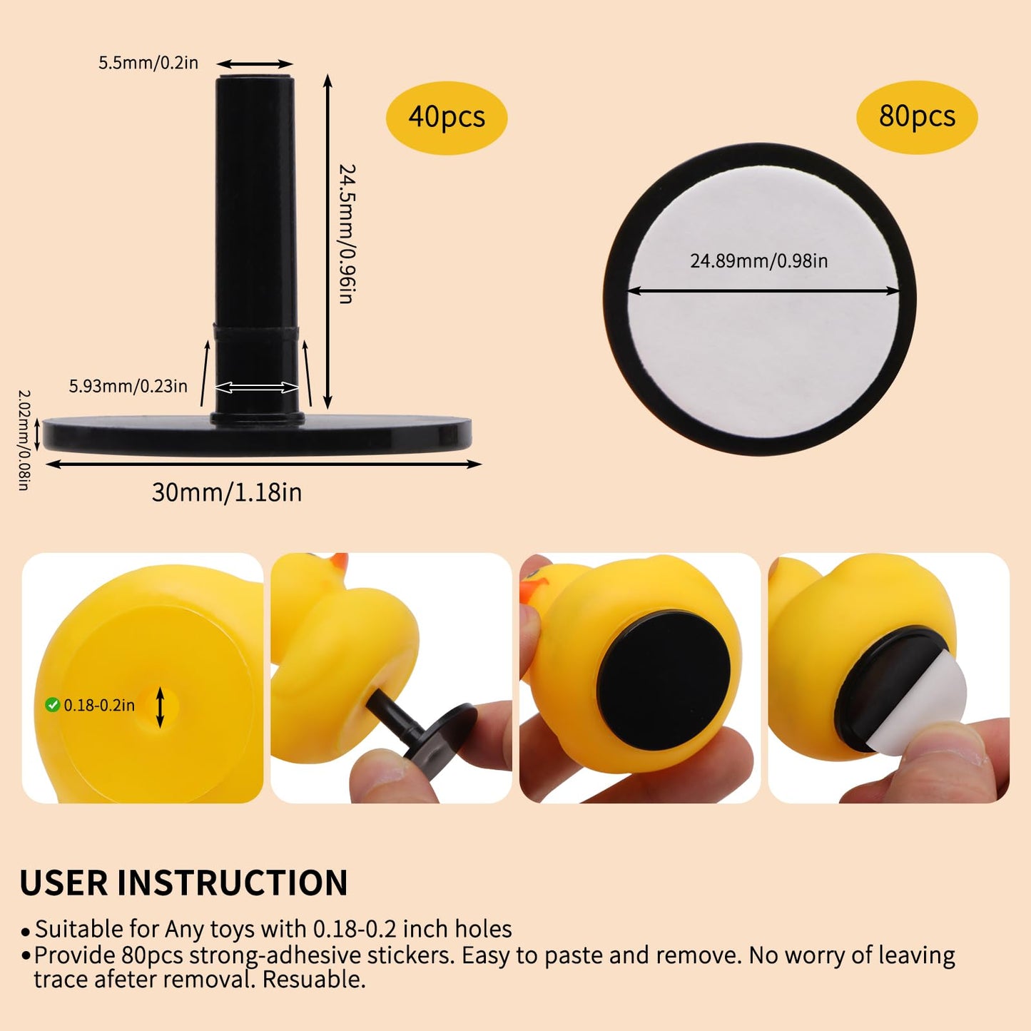 40pcs Duck Plug, Flock Locker Rubber Duck Holder Dashboard for Jeep Dash & Fixed Display, Gift for Jeep Lover, Double-Sided Stickers Included (40pcs)