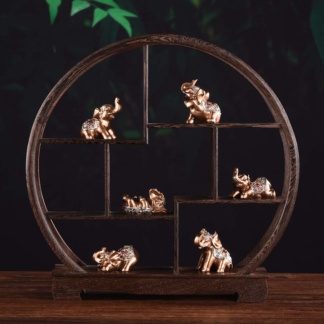 Brass Statu BRABUD Gold Resin Small Elephants Statues Home Decor Collection Gift Set of 6 BS123 (Gold)