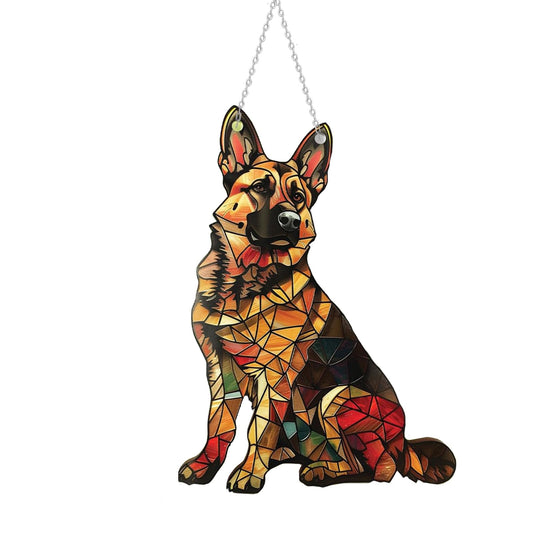 German Shepherd Window Hanging Decor Suncatcher Dog ，Stain Acrylic Window Ornament Animal Memorial Gifts Handcrafted Sun Catchers Decor for Indoor Outdoor Garden (German Shepherds)