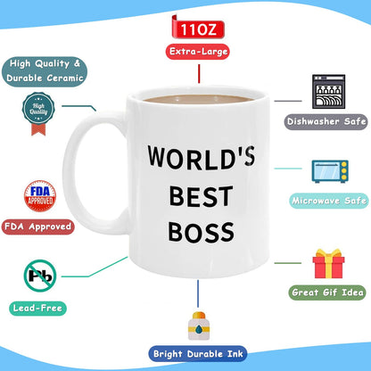 World's Best Boss Mug, The Office Coffee Mug 11 oz Ceramic Mug Funny Unique Idea Cup Gifts for Office Male Female Bosses Coworkers (11oz)