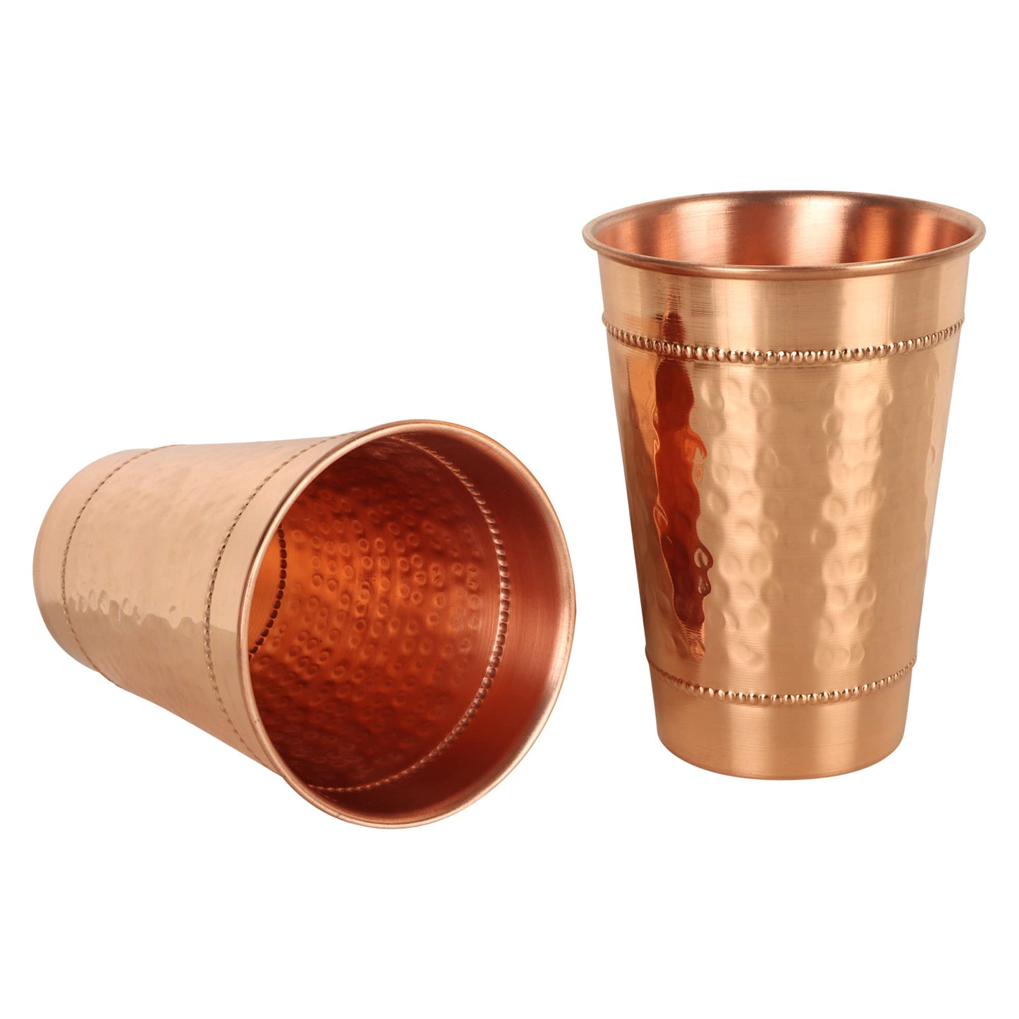 Hammered Pure Copper Water Drinking Glasses Set of 2 Large 13 Oz Drinking Cups Copper Ayurvedic Health Benefits Tumblers Beautiful Handcrafted Design Cup Best Gift