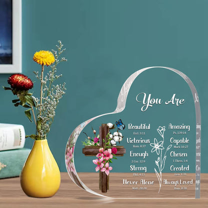 JUNQIU Christian Gifts for Women, Inspirational Gifts for Women Religious, Bible Verse and Encouragement Spiritual Gifts, Gifts for Woman, Mom, Friend, Sister-Acrylic Hearts Plaques