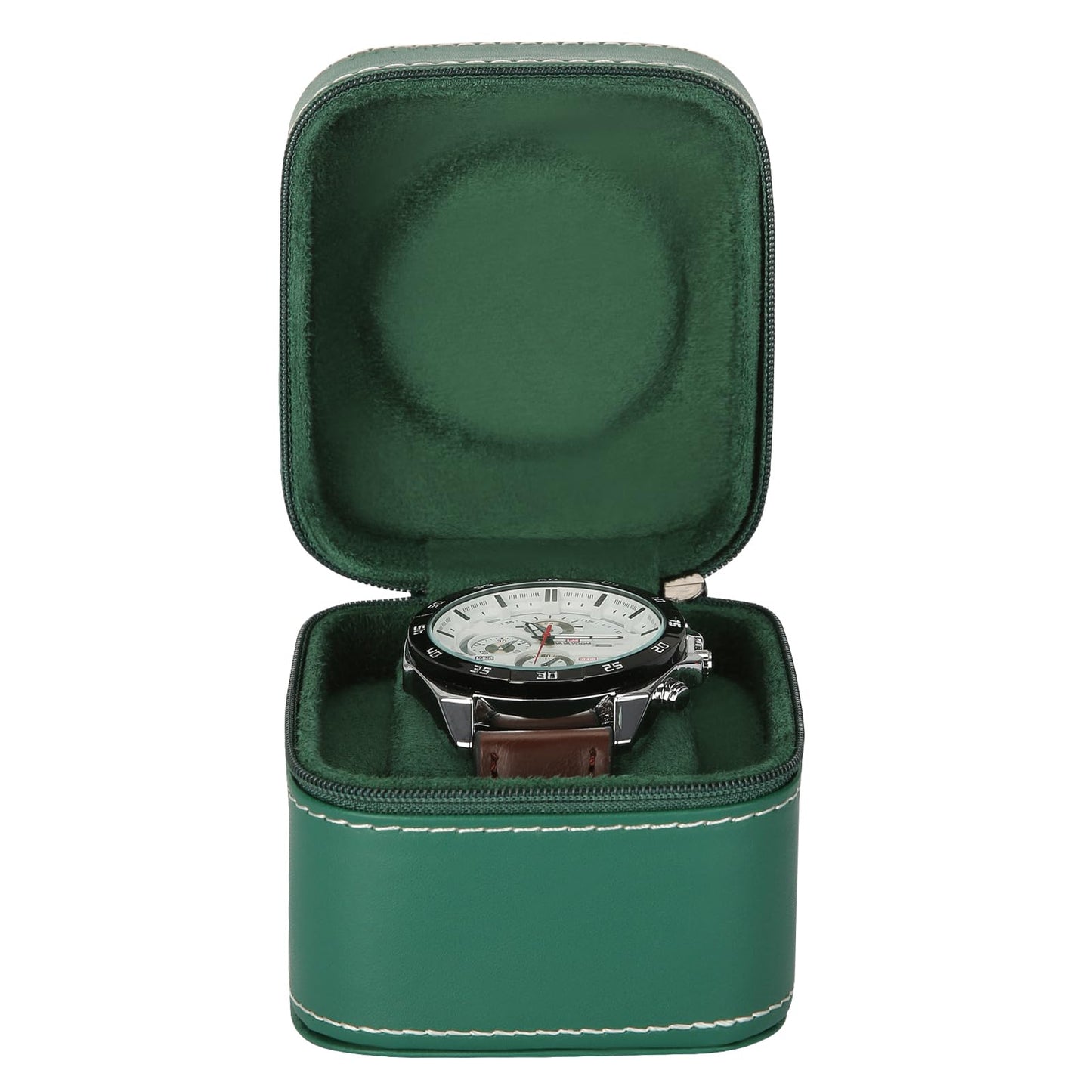 Single Watch Box, Small Watch Travel Cases for Men Women, Portable Zipper Wristwatches Storage Holder Boxes with Removable Pillow (Green)