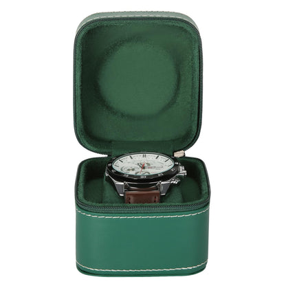 Single Watch Box, Small Watch Travel Cases for Men Women, Portable Zipper Wristwatches Storage Holder Boxes with Removable Pillow (Green)