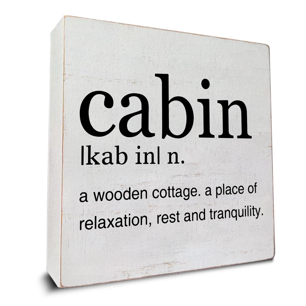 Cabin Definition Art Wooden Box Sign Rustic Farmhouse Cabin Desk Decorative Wooden Sign Home Decor for Table Shelf 5 x 5 Inches