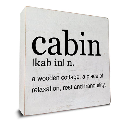 Cabin Definition Art Wooden Box Sign Rustic Farmhouse Cabin Desk Decorative Wooden Sign Home Decor for Table Shelf 5 x 5 Inches