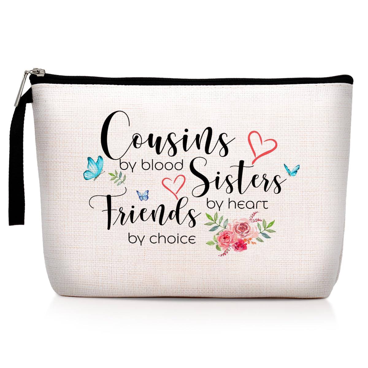 Cousin Gifts for Women, Cousin Birthday Gift Cousins by Blood, Sisters by Heart, Friends by Choice hanksgiving Christmas Graduation Wedding Gifts for Women, Girl, Her Cousin Makeup Bag