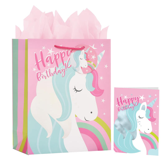 LEAYUGF 13" Large Birthday Gift Bag with Card and Tissue Paper For Birthday Party Anniversaries Supplies with Handles
