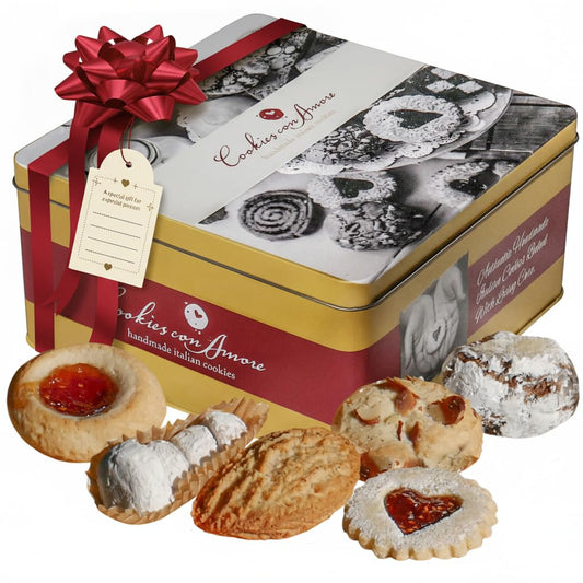 Assorted Italian Cookies Gift Box, Over 30 Individually Wrapped Traditional Gourmet Cookies - 2Lb Square Tin with Authentic Premium Pastries for Holiday Gifting, Coffee Pairing, and Celebrations