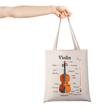 JXGZSO Violin Instrument Anatomy Tote Bag - Violin Lover & Player Gift