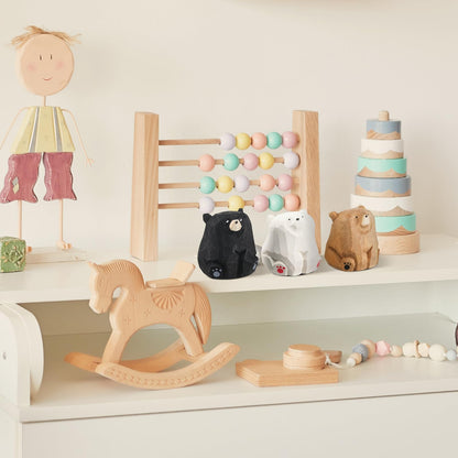 Lineshading 3 Pcs Mini Wooden Bears Figurines Handmade Carved Small Wooden Black Brown Bear Statue Miniature Ornament Holiday Bear Decor for Bedroom Playroom Gift(Standing,2 x 1.2 x 1.4 Inch)