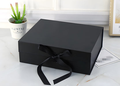 RUIFYRAY Black Luxury Magnetic Gift Box with Lid, Ribbons and Gift Bag, Medium Size-9.4x7x3 Inches, Great for Christmas, New Year, Wedding, Birthdays, Man