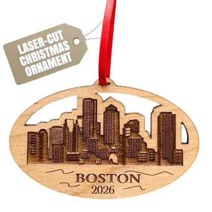 2026 Boston Christmas Ornament, City Skyline Boston Trip Souvenir or Gift Idea, Massachusetts Souvenirs, Gifts - 250 Years of America Commemorative Memento, Laser Cut Wood, with Gift Box