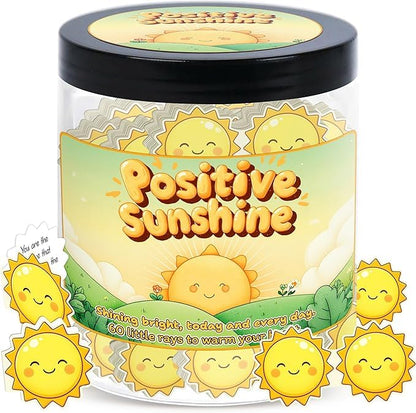 Positive Sunshine Jar - 60 Affirmation Cards, Emotional Support, Yellow - Sunflower - Sunshine Gifts, Stocking Stuffers, Human Sunshine Gift For Women, Cowokers, Friends, Teens