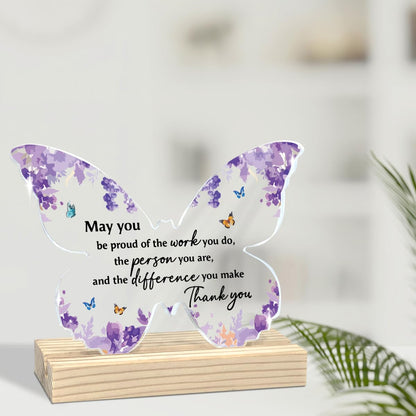 Thank You Gifts for Women - Purple Appreciation Butterfly Acrylic Plaque Home Decor for Teacher Friends Coworkers Employee Female 01-3.7×4.7 Inches