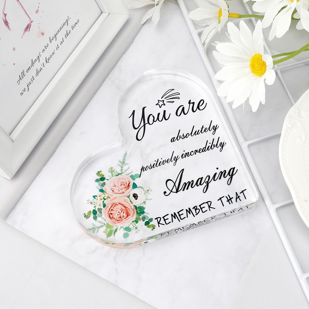 Acrylic Inspirational Heart Ornament for Women Inspirational Gift for Women, Acrylic Plaque Desk Sign Gift for Daughter Sister Birthday Modern Motivational