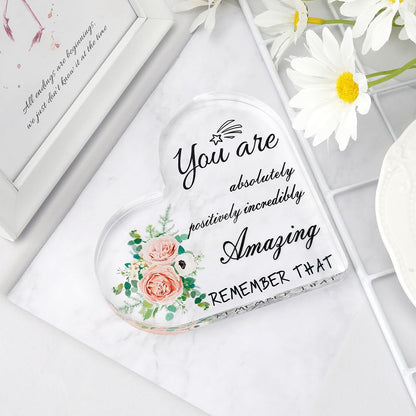 Acrylic Inspirational Heart Ornament for Women Inspirational Gift for Women, Acrylic Plaque Desk Sign Gift for Daughter Sister Birthday Modern Motivational