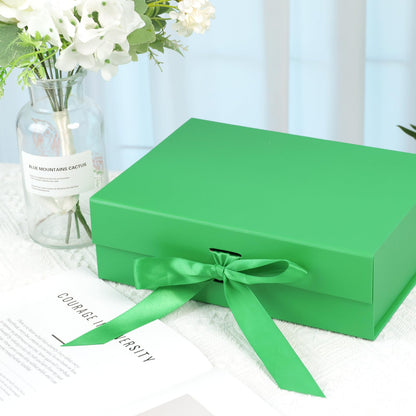 Shindel Luxury Gift Box with Lid - 10.5" x 7.5" x 3.1", Green, Magnetic, Bridesmaid Box with Ribbon and Greeting Card
