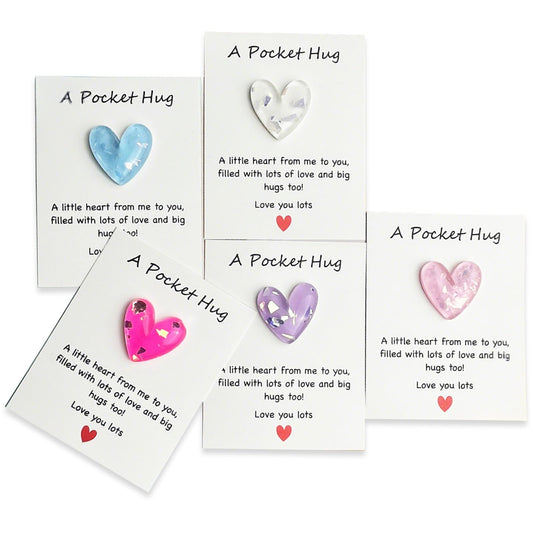 SCORYULE 5 Sets Pocket Hug Heart with Greeting Cards, Gift for Valentines Day, Long Distance Relationship, Keepsake Exchange Relationship Cards for Colleagues, Family