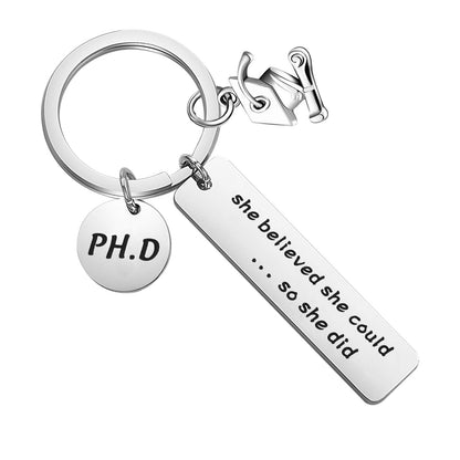 FOTAP PHD Keychain Doctor of Philosophy Jewelry Doctorate Gift PhD Graduation Gift She Believed She Could So She Did Keychain