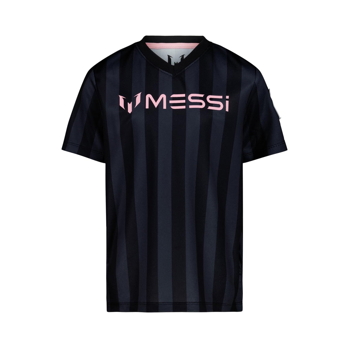Messi Boys' Lifestyle Short Sleeve Top, Loose-fit V-Neck Shirt with Logo, Comfortable