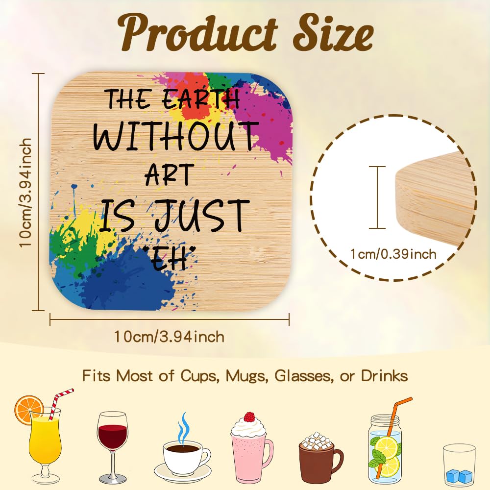 Funny Art Teacher Gifts The Earth Without Art Is Just EH Coaster Christmas Valentines Birthday Gifts for Artists Art Lovers Painters Teachers Friends Unique Gift for Artists Square Cup Holder