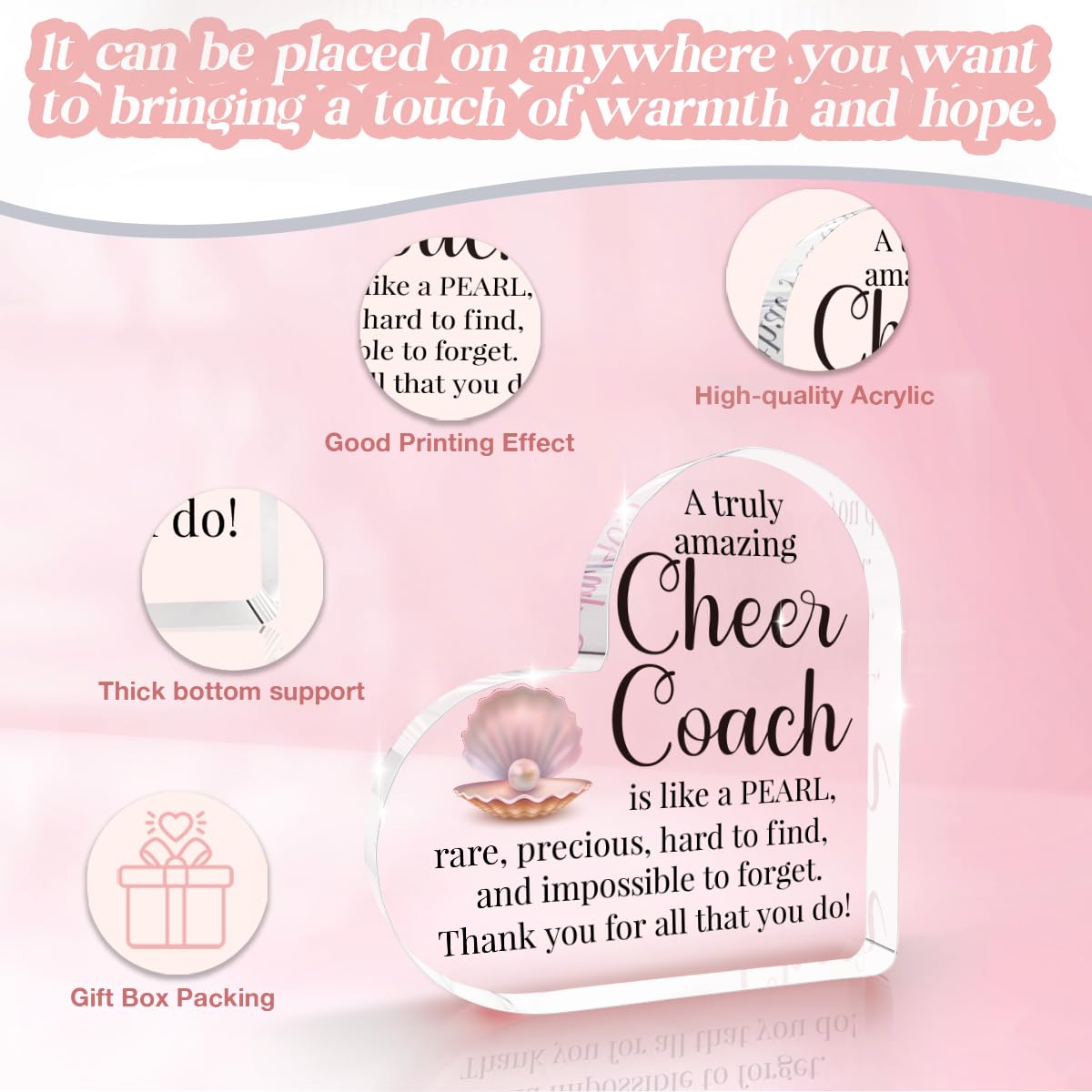 Cheer Coach Acrylic Sign for Women Cheerleading Cheerleader Gifts for Woman Her Thank You Appreciation Present for Physical Education Team Gym Ballet Dance Coach 4 X 4 Inch