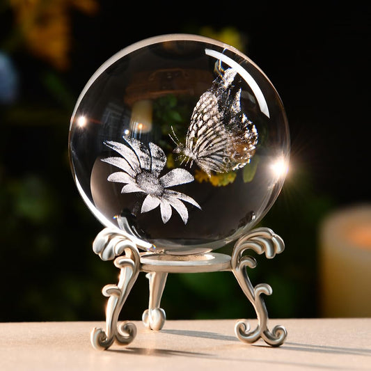 Butterfly Gifts for Women 3D Crystal Ball Butterfly Gift for Her Girl with Stand Wife Mom