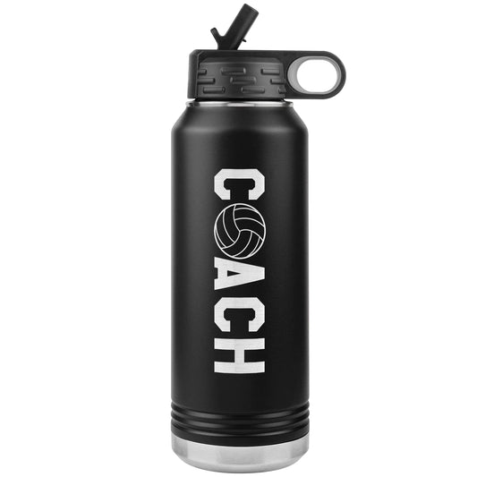Volleyball Coach Water Bottle - 32oz Insulated Engraved Stainless Steel Flip Top With Straw Volleyball Coach Gift Black