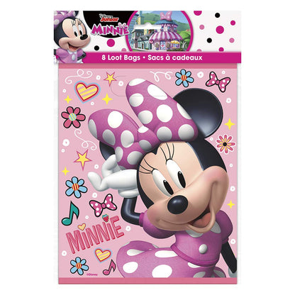 Iconic Minnie Mouse Plastic Loot Bags - 11" x 7.5", 8 Pcs