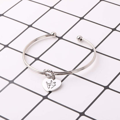 Sign Language I Love You ASL Tie The Knot Cuff Bangle Sign Language Jewelry ASL Bangle Bracelet Interpreter Gift for Interpreter,Teacher