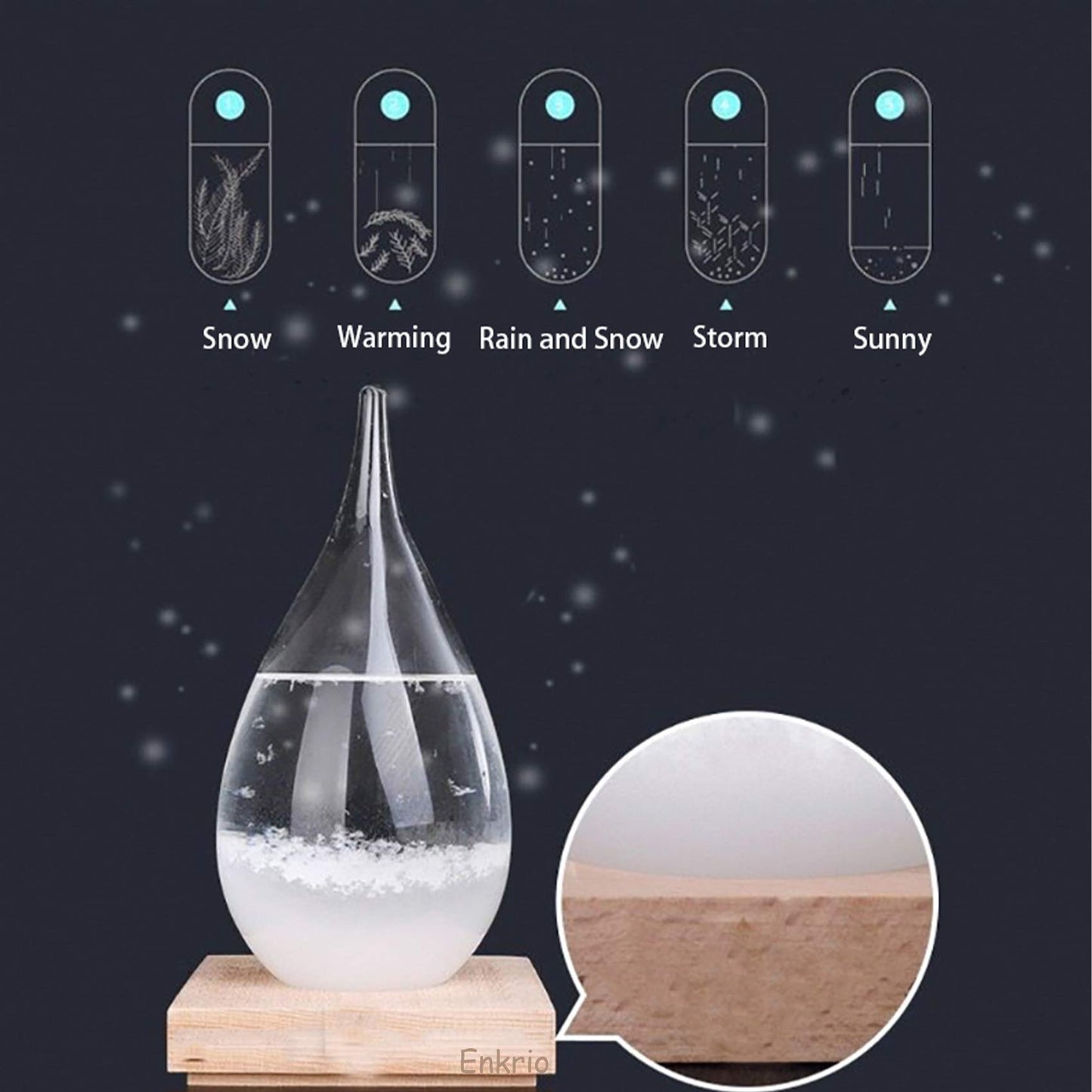 Storm Glass Weather Predictor, Barometer Bottle with Wood Base for Home & Office Decoration - Weather Station (Medium)