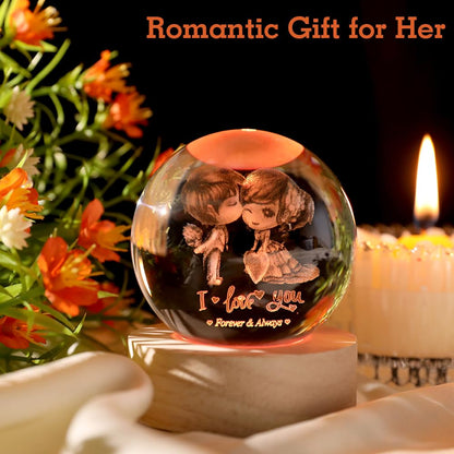 Love You Gift for Her Lovers 3D Crystal Ball Couple Gift Valentine's Gifts idea for Women 60mm Glass Romantic Gift for Wife Globe Decor I Love You Gifts Anniversary Christmas Birthday Gifts