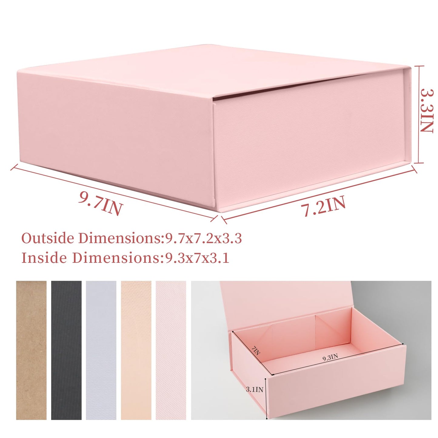 Rsgift Pink Gift Boxes,Collapsible 9.7x7.2x3.3 Inch Gift Box with Lids,Magnetic Closure Matte Textured Finish Box for Wedding,Birthday,Mother's day,Christmas