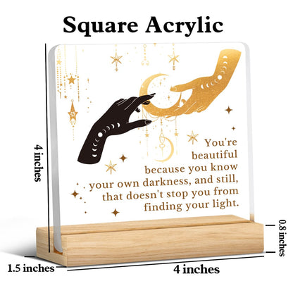 Witchy Gifts for Women Men, Inspirational Gifts for Friend Coworker, Gothic Room Decor, Encouraging Gift, Celestial Wiccan Witch Acrylic Desk Sign Home Decor (4 x 4 Inches)