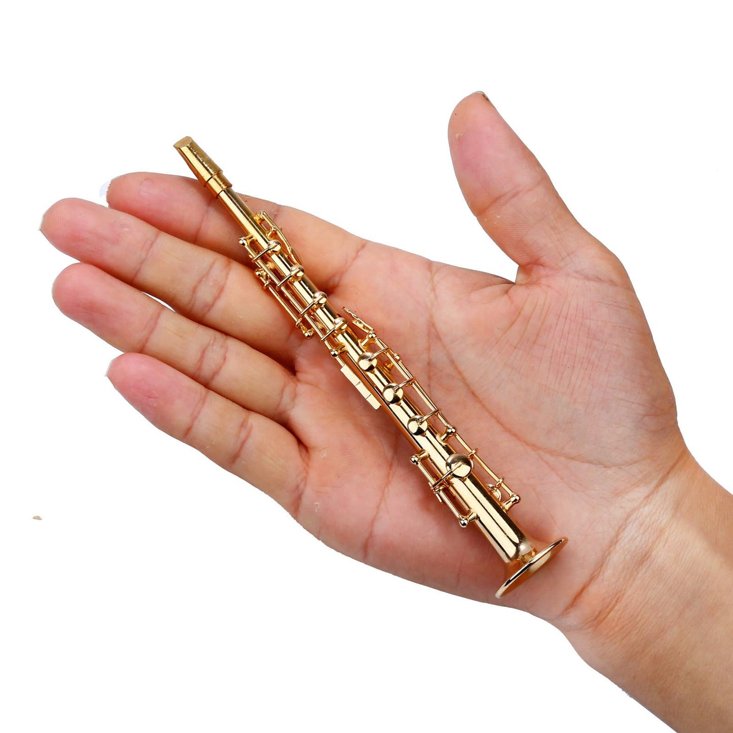 Miniature Soprano Saxophone with Stand and Case Brass Mini Musical Instrument Soprano Saxophone Replica Collectible Figurines Model Birthday Gifts Home Decoration Display Ornament (6.11")