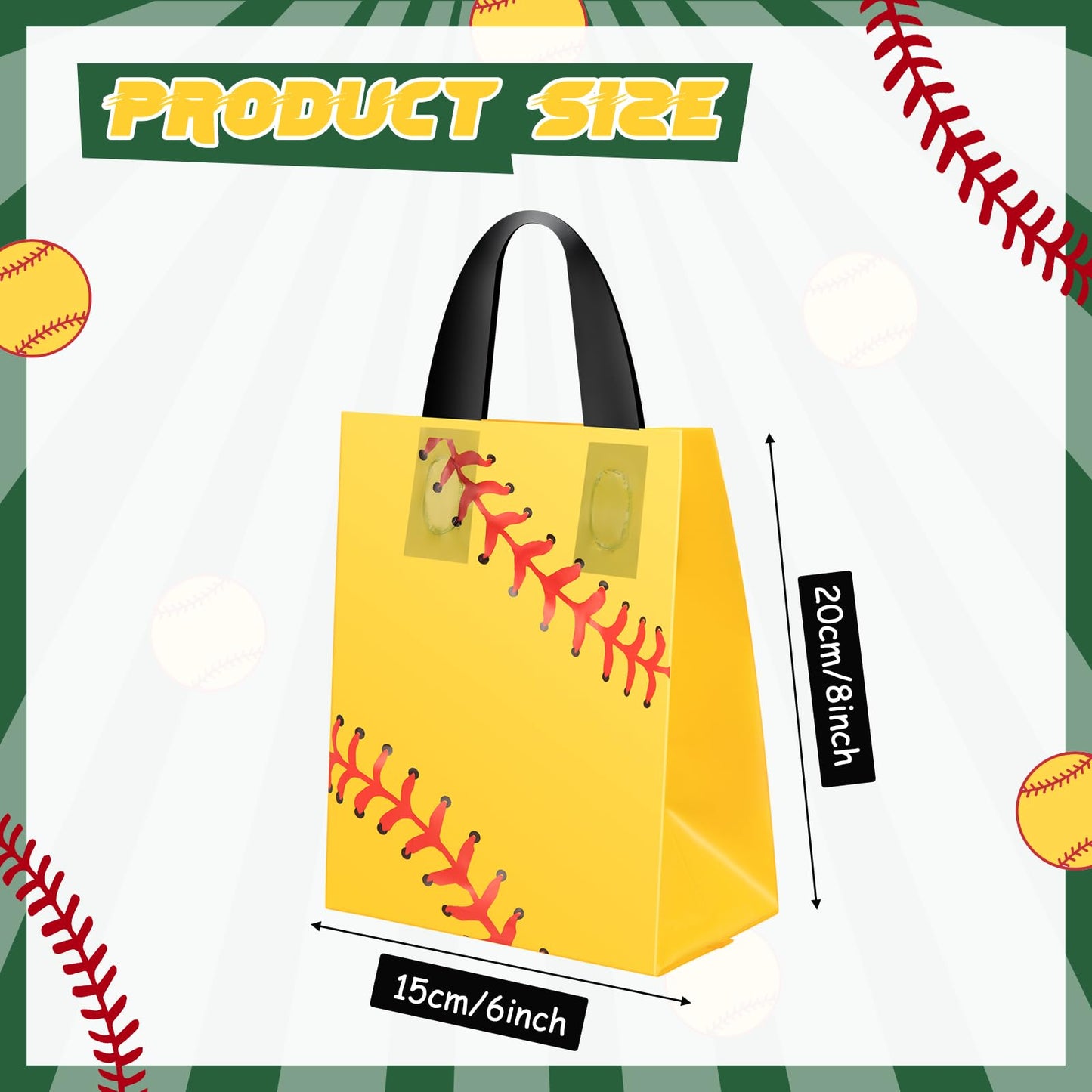 Silkfly 50 Pack 6 x 8 Inch Softball Snack Bags Plastic Small Softball Print Goodie Gift Party Favor Bags for Sport Theme Party Decorations Game Celebration Supplies